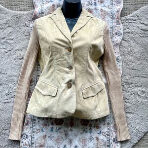 Fabiana Filipi Tailored Cream Tan Suede Blazer with Notched Lapels